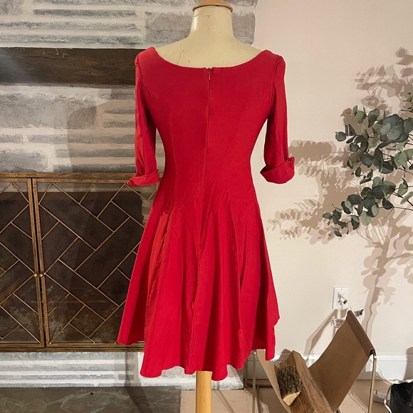 Unique Vintage red stretch mini dress fit and flare size XS. Cotton and spandex - Picture 4 of 6